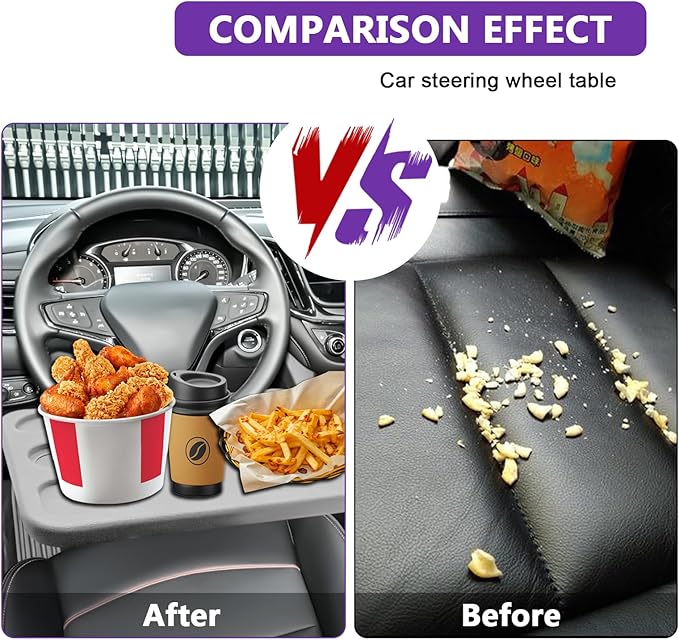 Car Steering Wheel Desk Tray for Laptop and Eating 2 in 1 Multipurpose Travel Accessory with Drink and Pen Holder Compatible with Most Vehicles Grey
