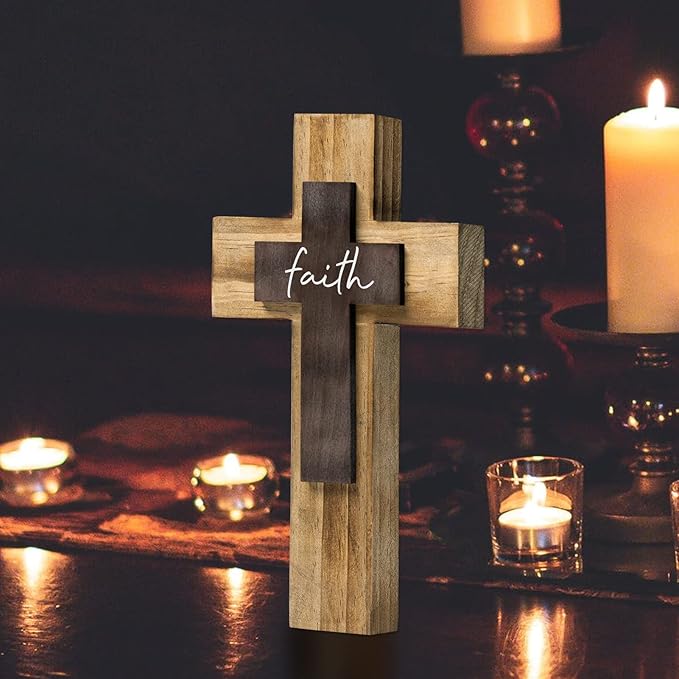 OKSQW Wall Wooden Cross Christians Crosses Spiritual Religious Cross With Hook Christmas Wall Hanging Handmade Nature Wood Co