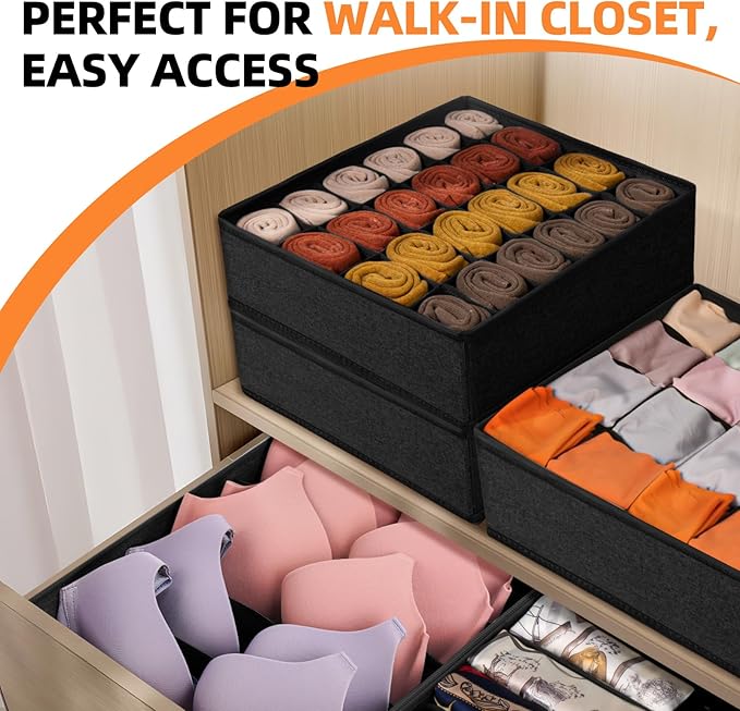 Criusia 6 Pack Sock Underwear Drawer Organizer Dividers - Dresser Organizer for Baby Clothes - Closet Organizers and Storage 