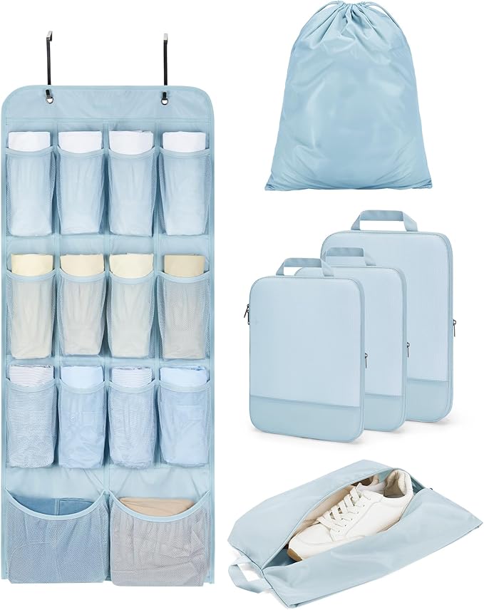 BAGSMART Hanging Compression Packing Cubes for Closet Organizers And Storage, 6 Set Suitcase Organizer Bags Set, Cruise Trave