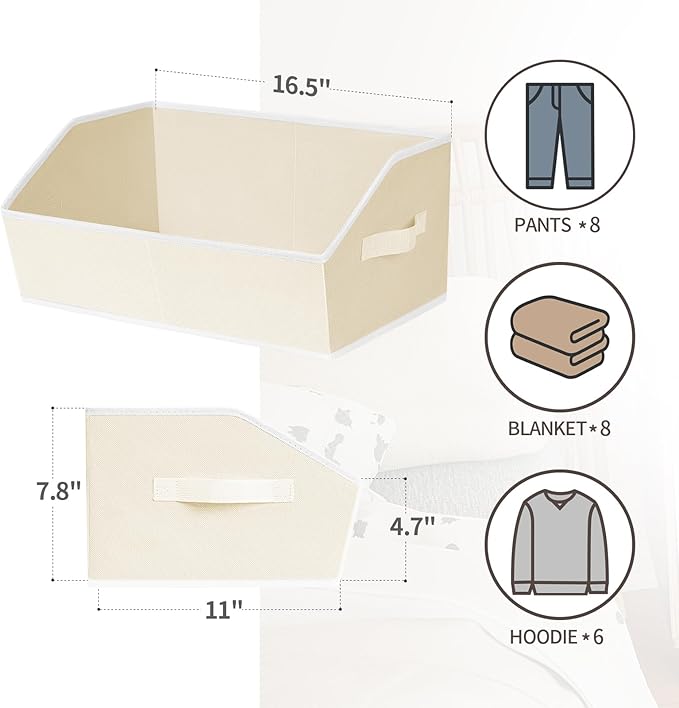 Homsorout Clothes Organizers and Storage - Fabric Cube Bins with Handles, Storage Baskets for Shelves, Trapezoid Collapsible 