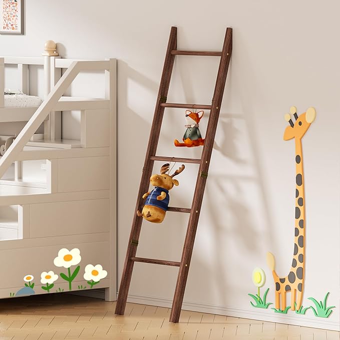 XLHOMO Blanket Ladder for Living Room, 5-Tier Wooden Ladder Shelf, Rustic Decorative Blanket Rack for Blankets, Quilts, Farmh