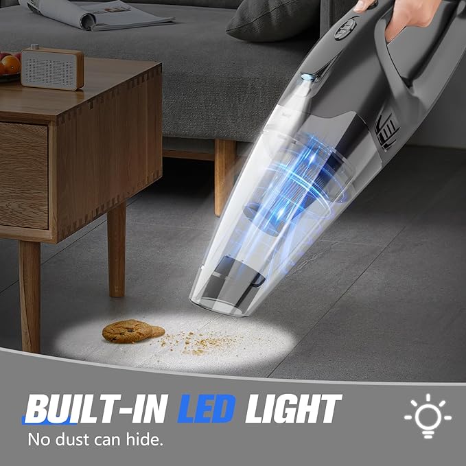 Handheld Vacuum Cordless Rechargeable with LED Light, Car Vacuum Portable Cordless, Hand Vacuum Cleaner Car Seats, Home, Quic