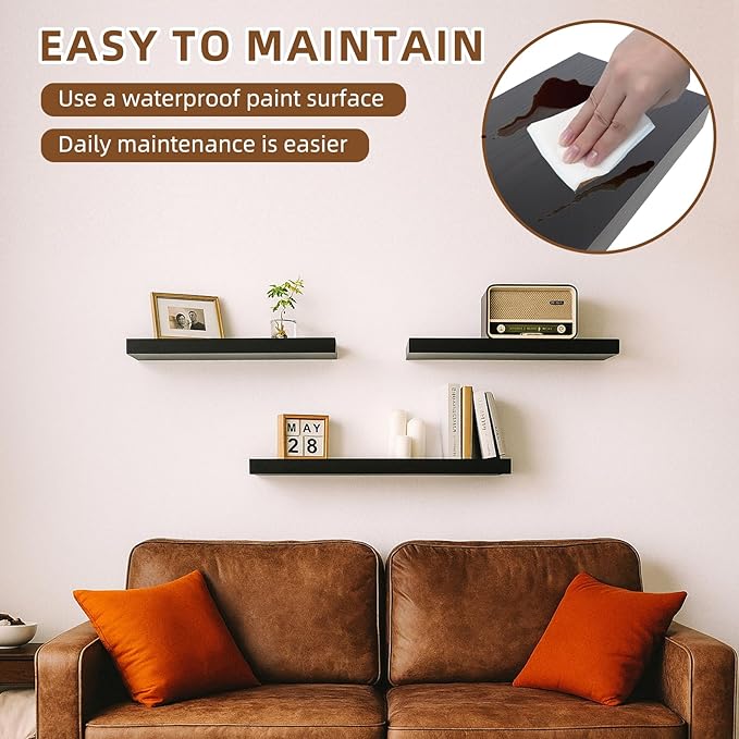Floating Shelves for Wall, 23.6 inch Long Set of 3 Wood Rustic Wall Mounted Shelves, Display Shelf with Invisible Heavy, Larg