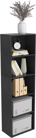Wooden 5 Cube Storage Organizer, Black 5 Tier Bookcase Bookshelf Freestanding Storage Display Organizer, Versatile Cubes Open