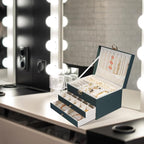 GUOER Jewelry Box for Women Girl Wife 3 Layers Large PU Leather Jewelry Organizer Storage Case with Two drawers Display for E