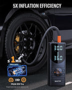 Tire Inflator Portable Air Compressor, 160 PSI Cordless Air Pump for Car Tires with Digital Pressure Gauge, LED Light & Auto Shut-Off, 5X Fast Inflation for Car, Motorcycle, Bicycle, Ball