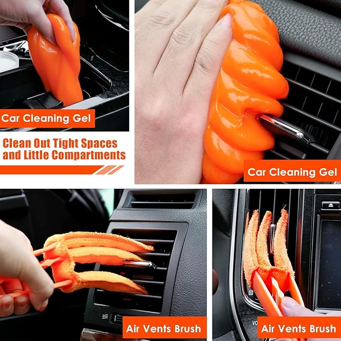 Viewsun Car Cleaning Kit, Orange 17pcs Car Interior Detailing Kit with High Power Handheld Vacuum, Detailing Brush Set, Winds