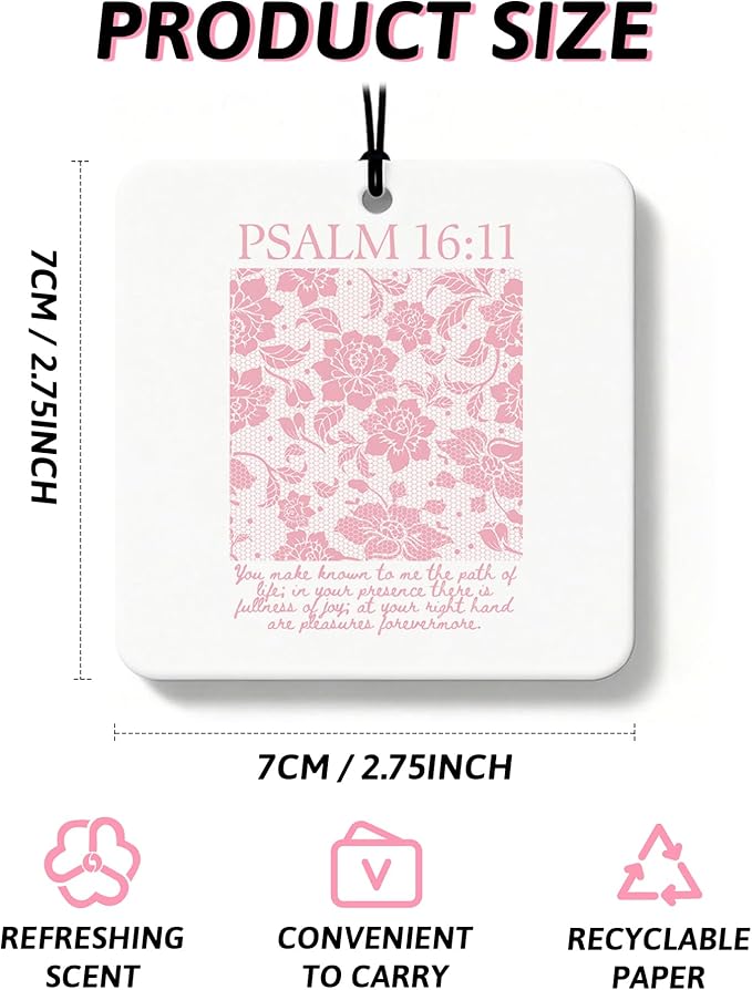 Pink Christian Car Air Freshener 4 Pcs, Girly Pink Bow Floral Religious Hanging Air Freshener for Cars Closet Drawer Books, C