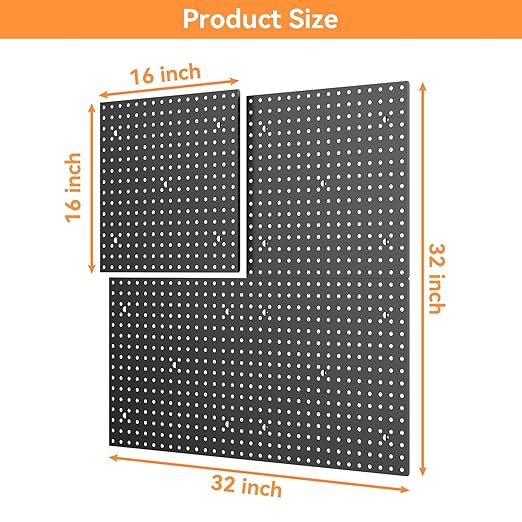 TORACK 4 PCS 16 x16 in Pegboard Panels for Wall Garage Tools Organizer Pegboard for Workbench, Modular Peg Board Tool Board(P
