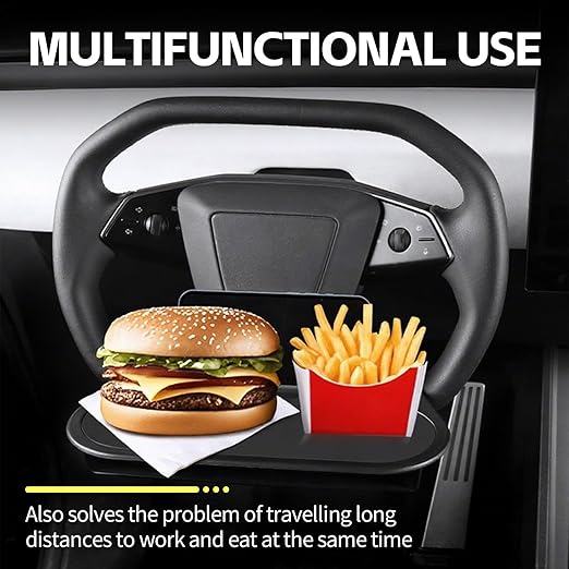 ZDHQLHJ Steering Wheel Table Tray for Tesla Cybertruck, Multifunction Lunch Desk with Phone Mount and Storage Box, Car Steering Wheel Food Tray for Laptop, Car Table for Eating Work