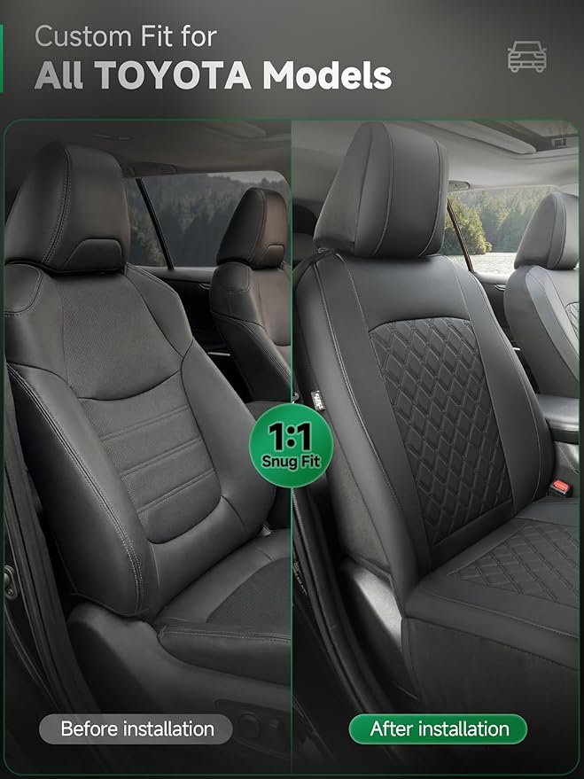 GIANT PANDA 2PCS Front Car Seat Cover for Toyota Rav4 Camry Highlander Corolla Prius Corolla Cross Venza Avalon, Faux Leather