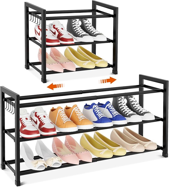 Expandable Shoe Rack for Closet Adjustable Metal Shoe Rack for Entryway 18.5"-33" Free Standing Shoe Organizer 12 Pairs with 