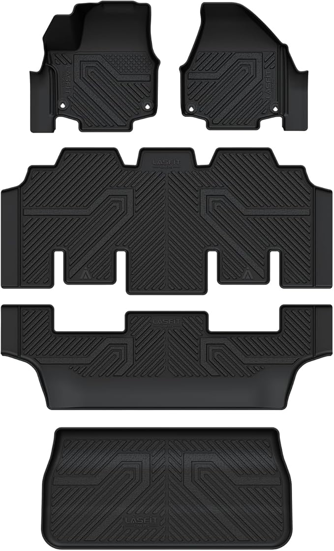 LASFIT Floor Mats for Chrysler Pacifica 2017-2026, All-Weather TPE Floor Liners & Trunk Cargo Mats Accessory for Pacifica/Voyager (7-Seater,Non Hybrid
