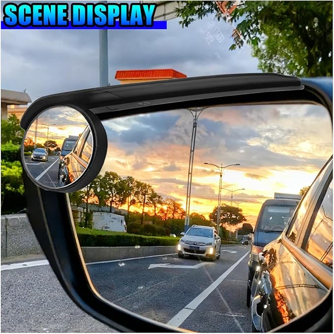 YoRise 2PCS 2-in-1 Car Blind Spot Mirrors with Rain Guard, 360° Adjustable Carbon Fiber Automotive Side Rear View Mirror, Universal Exterior Reversing Accessories for SUV Truck (Black)