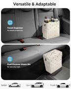 Corduroy Car Trash Can with Lid and Mesh Pockets - Leakproof Organizer,Multipurpose Waterproof Garbage Can/Trash Bin for Car(Off-White Base with Red Strawberry Print-2 Gallons)