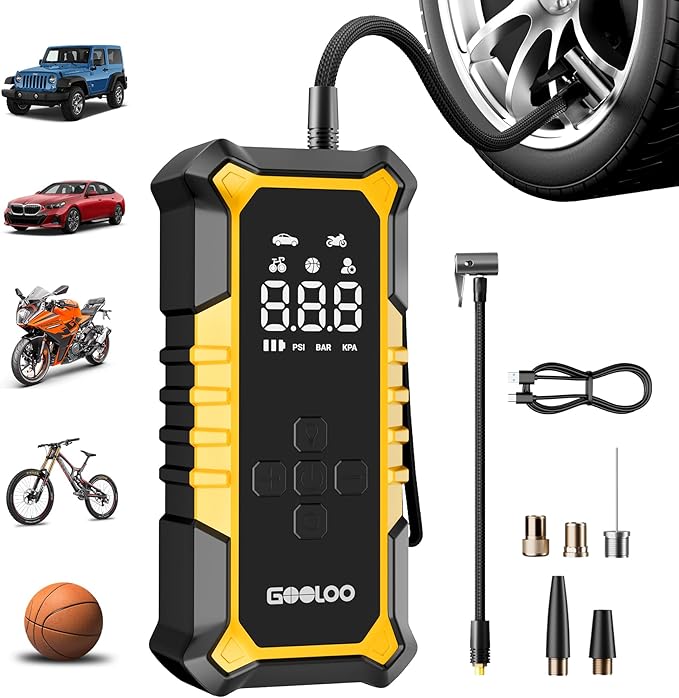GOOLOO A6 Gear Portable Tire Inflator, 160 PSI Portable Cordless Air Compressor with Digital Pressure Gauge & LED Light for Cars, Bikes, Motorcycles, and Balls