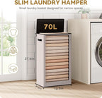 SOLEDI Slim Laundry Hamper with Lid, Narrow Laundry Basket with Removable Bags, Dirty Clothes Hamper with handle, Small Hampe
