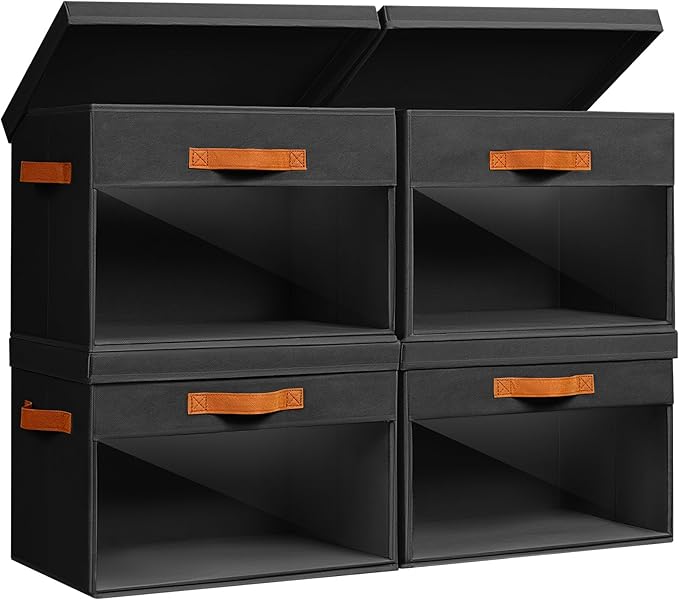 Homsorout Large Storage Bins with Lids - 4 Pack Foldable Decorative Organizers with Clear Windows & Handles, Cube Storage Org