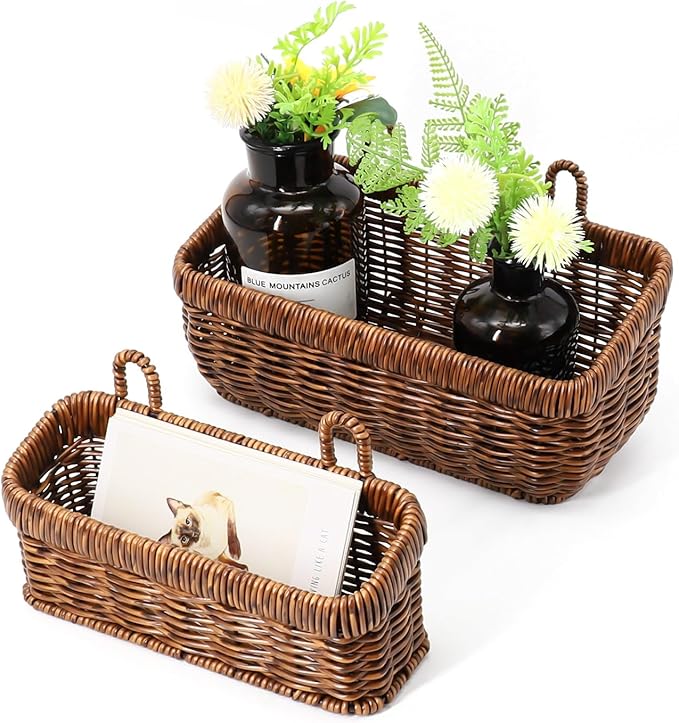 AceList Wall Hanging Basket, Boho Style Hand-Woven Hanging Storage Baskets - Set of 2, Ideal for Boho Room Decor, Kitchen, Ga
