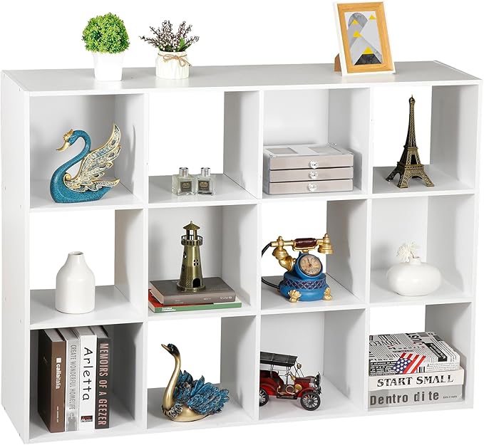 SUPER DEAL 12-Compartment Open Shelf Bookcase, 47 inch Wide Cube Storage Cabinet Wood Cubical Bookshelves Display Unit with 6
