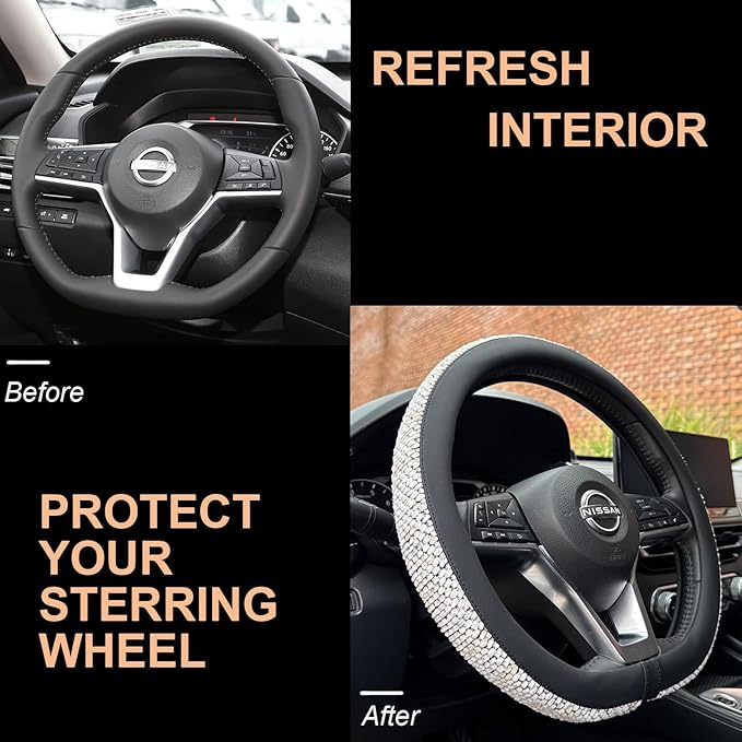 PINCTROT D Shaped Chenille Leather Steering Wheel Cover, Soft Mottled Colors, Sweat-Proof, Non-Slip Grip, All-Season Comfort,