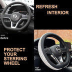 PINCTROT D Shaped Chenille Leather Steering Wheel Cover, Soft Mottled Colors, Sweat-Proof, Non-Slip Grip, All-Season Comfort,