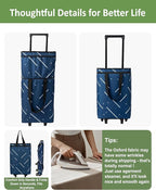 Foldable Rolling Bag, Portable Small Shopping Cart with Wheels, Collapsible Shopping Tote with Stylish Pattern for Market & Grocery Runs–Gift for Women & Seniors, Pro L, greengrid