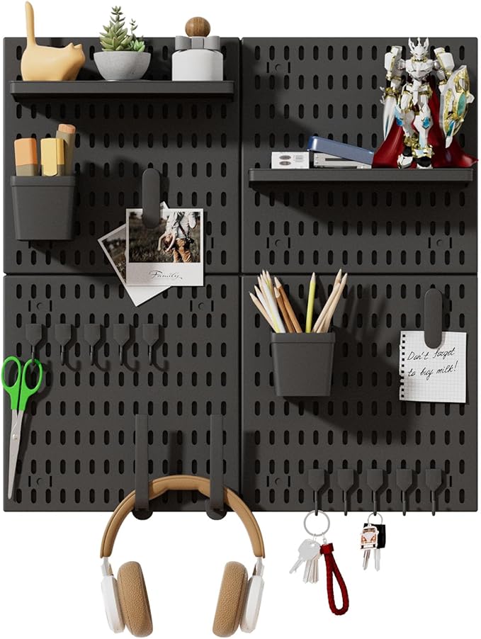 SHGJ&SOFT Peg Board Wall Organizer Panels, 22pcs - Includes 4 Black Pegboards & Accessories, Plastic Pegboard for Home，Office
