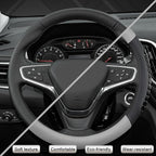 West Llama Nappa Leather Car Steering Wheel Cover Gel Massage,Cool in Summer,Universal 15 inch(Gray+Black-Standard Size)