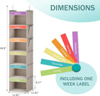 YOUDENOVA 6-Shelf Weekly Hanging Closet Organizer, Weekly Clothes Organizers for Kids with 2 Side Pockets, Light Grey