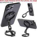 Dual Magnetic Ring Phone Mount - Foldable 360° Rotation CNC Aluminum Stand,1/4" Screw,Cold Shoe Interface, Hands-Free Holder for Live Streaming, Selfies & Multi-Device Use