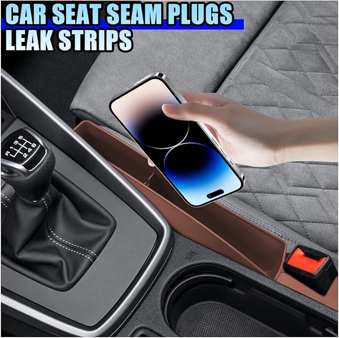 2PCS Car Seat Gap Filler Organizer, No-Drop Seat Gap Storage Box Inserts with Phone Holder, Storage Plug Stopper Fill Gap Between Seat and Console, Universal Car Accessories for SUV Truck (Brown)
