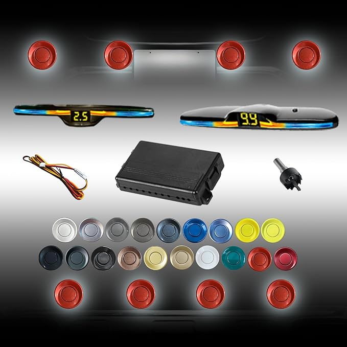 New Features Forward and Reverse Parking sensors, Option to Measure Distance in inches, bidirectional Display Option, and Customizable Digital Direction 18 Color Probes to Choose from(Red)
