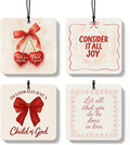 Red Coquette Bow Cherry Christian Square Citrus Car Air Freshener 4 Pcs, Preppy Religious Hanging Air Freshener for Cars Bath