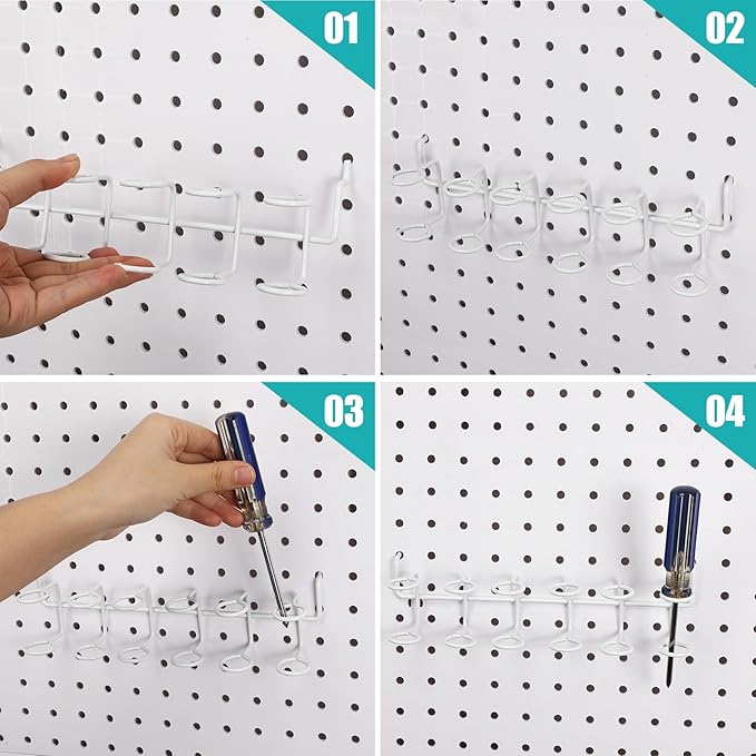 Coume 6 Pcs Pegboard Screwdriver Holders Organizer Pegboard Plier Holders Stainless Steel Peg Board Tool Utility Hooks Access