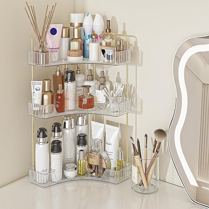 Webetop Corner Bathroom Counter Organizer 3 Tier Bathroom Countertop Organizers Shelf Makeup Organizer for Vanity Perfume Tra