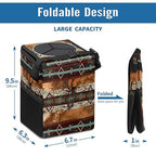 Teal Western Cow Print Car Trash Can with Lid Collapsible Reusable Waterproof Car Garage Bag,Automotive Garbage Can,Car Accessories Interior Car Organizer