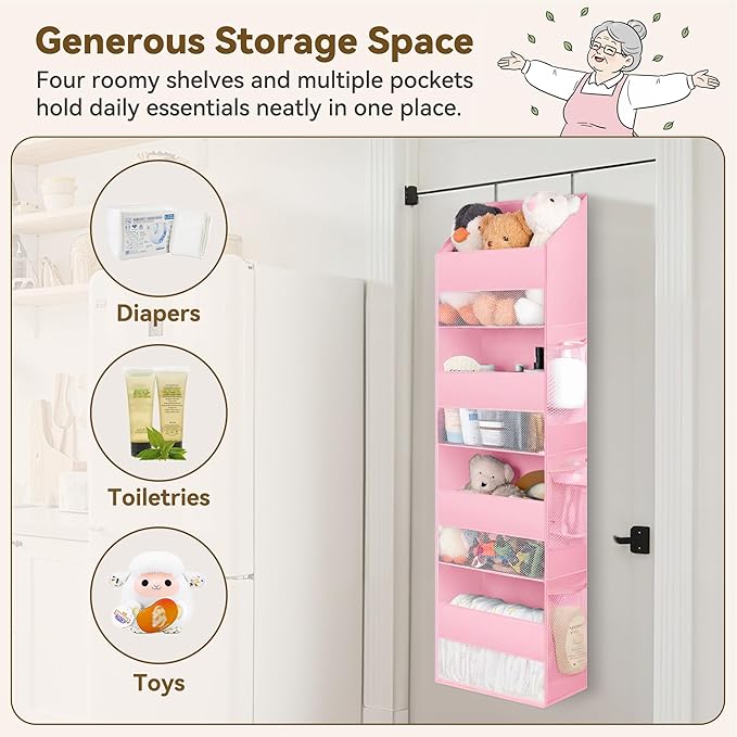 GRANNY SAYS Over the Door Organizer, 4-Shelf Behind the Door Storage with 6 Pockets, Waterproof 300D Oxford Fabric Hanging Or