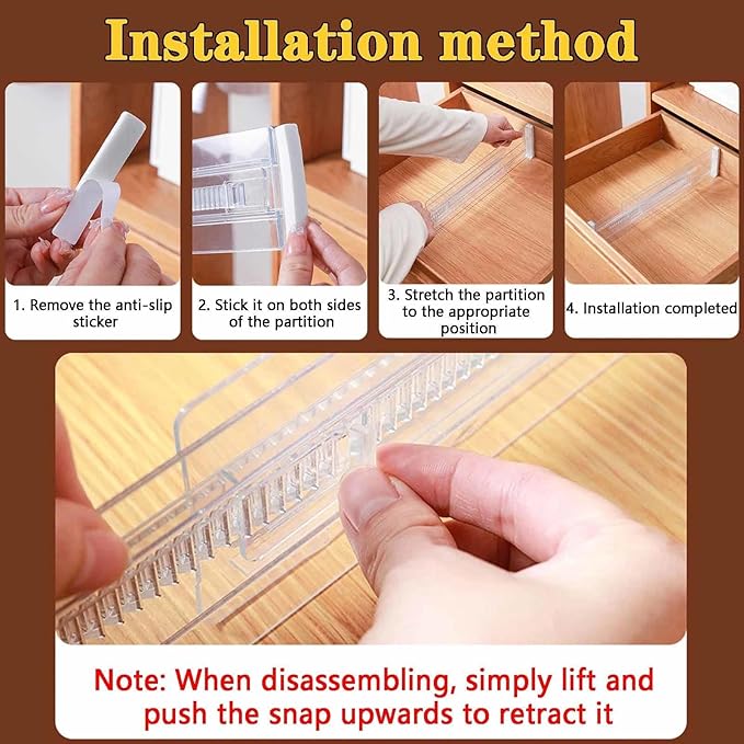 12 Pcs Drawer Dividers for Clothes, 3.15" High 11.34"-19.69" Adjustable Expandable Dresser Drawer Organizer, Clear Plastic Se