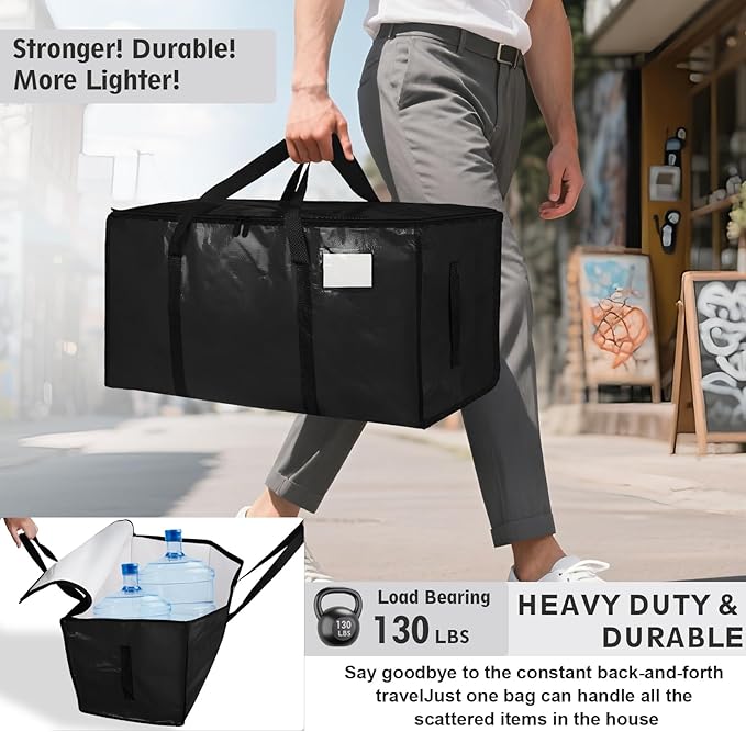 6 Pack-Extra Large Heavy Duty Moving Bags - Waterproof Storage Totes with Handles & Zippers, Foldable for College Dorm, Stora