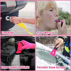Car Emergency Kit, Pink Roadside Emergency Car Kit with Jumper Cables, Tow Rope, Safety Hammer, Pink Car Accessories for Wome