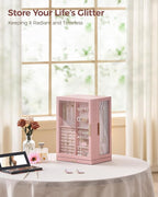 Glimmloop 360° Rotating Jewelry Box with 7 Drawers, Spacious Vertical Jewelry Organizer with Glass Window, Jewelry Storage Ca
