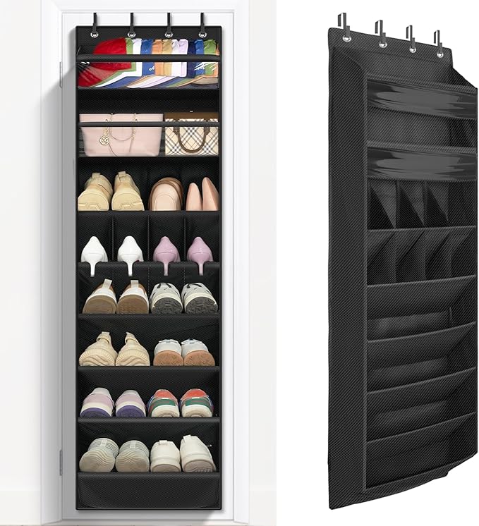 FENTEC 1 Pack 8 Shelves Over The Door Shoe Organizer, 68" Exlarge Deep Pockets Hanging Shoe Organizer, Shoe Rack for Closet, 