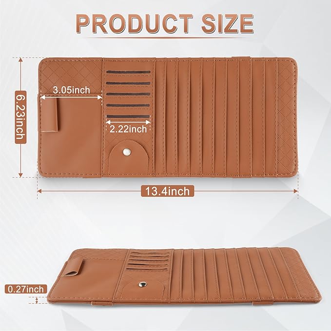 alpmosn Sun Visor CD Case Holder for Car - Multi-Function Visor Organizer with CD/DVD Storage, Eyeglass Clip, Card Slots & Pen Holder, Durable Leather Car Accessories (Orange)
