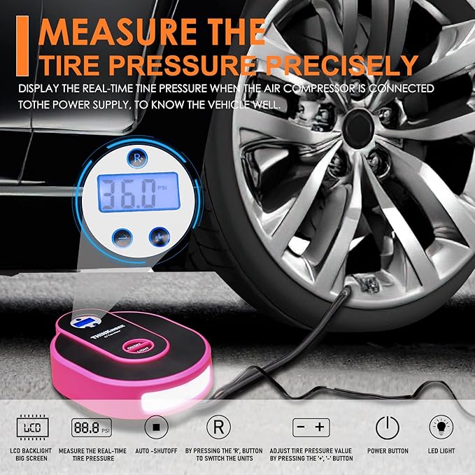 THINKWORK Car Emergency Kit for Teen Girl and Lady's Gifts, Pink Emergency Roadside Assistance kit with Digital Air Compresso
