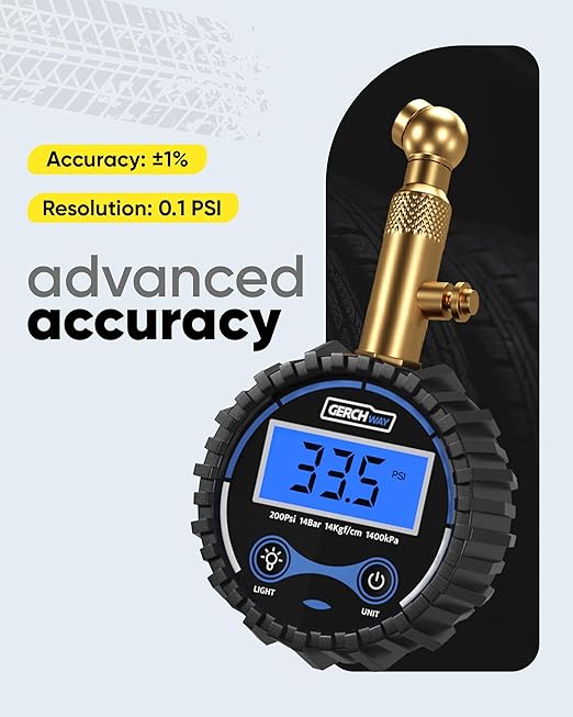 Digital Tire Pressure Gauge for Cars - Accurate Air Pressure Gauge for Tires with 360° Swivel Chuck - 200 PSI