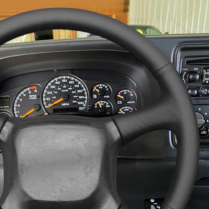 MEWANT DIY Black Solid Embossed Faux Leather Steering Wheel Cover for Chevy Silverado 1500 Astro Blazer C/K Kodiak S10