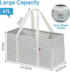 LHZ.K Standing Extra Large Utility Tote Bag 2 Pack, Foldable Reusable Grocery Bags with Metal Wire Frame & Hard Bottom Board