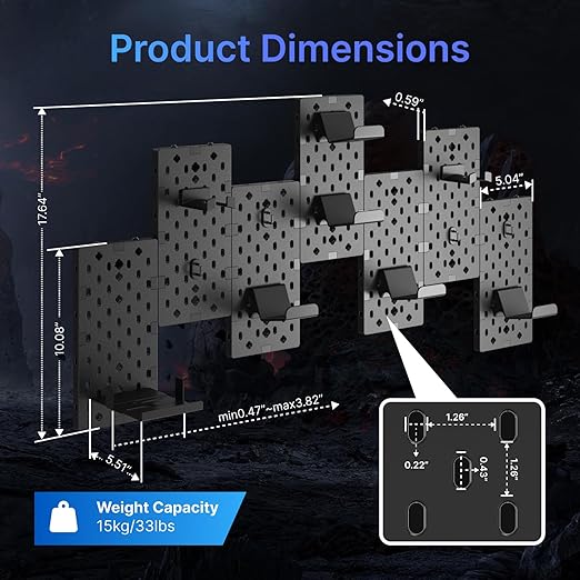 PEGZONE Controller and Headphone Holder Wall Mount, Modular Gaming Pegboard with Accessories, Controller Stand for Xbox PS5 P